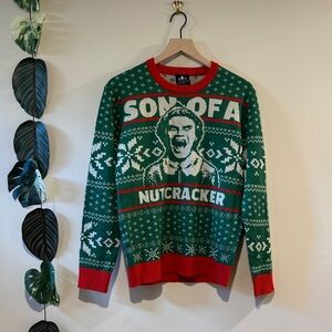 Elf Son of A Nutcracker Ugly Christmas Sweater - Size Small- Green Red - Holiday